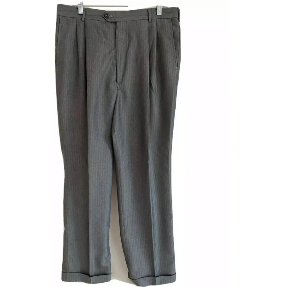 Chaps Ralph Lauren Trousers Striped Pleated 34x32